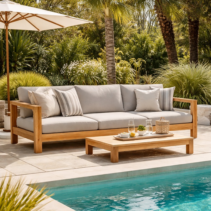 Canap&eacute; droit de jardin en teck